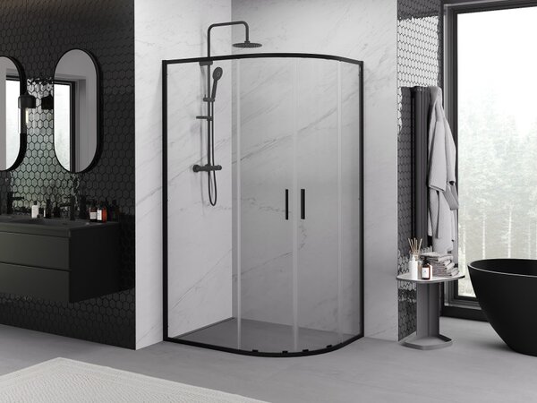 Mexen Exo cabina doccia semicircolare asimmetrica scorrevole 90 x 80 cm, trasparente, nero - 8132-090-080-70-00