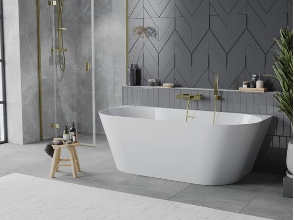 Mexen Oval Slim vasca da bagno freestanding a parete 170 x 80 cm, bianca, troppopieno oro spazzolato - 52661708000-55