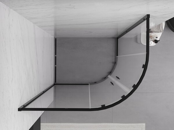Mexen Exo cabina doccia semicircolare asimmetrica scorrevole 90 x 80 cm, trasparente, nero - 8132-090-080-70-00