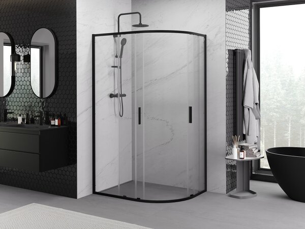Mexen Exo cabina doccia semicircolare asimmetrica scorrevole 90 x 80 cm, trasparente, nero - 8132-090-080-70-00