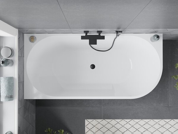 Mexen Mia Vasca da bagno angolare freestanding sinistra 150 x 75 cm, bianca, troppo pieno nero - 52691507500L-70