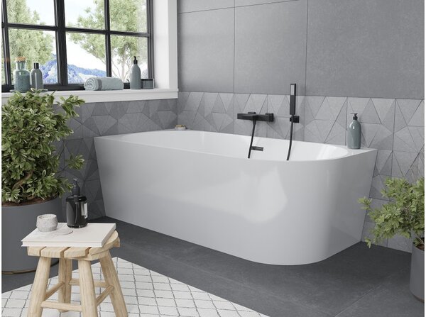 Mexen Mia Vasca da bagno angolare freestanding sinistra 150 x 75 cm, bianca, troppo pieno nero - 52691507500L-70