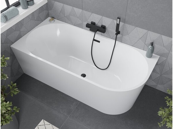 Mexen Mia Vasca da bagno angolare freestanding sinistra 150 x 75 cm, bianca, troppo pieno nero - 52691507500L-70