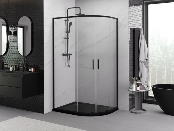 Mexen Exo cabina doccia semicircolare asimmetrica scorrevole 90 x 80 cm, trasparente, nero - 8132-090-080-70-00