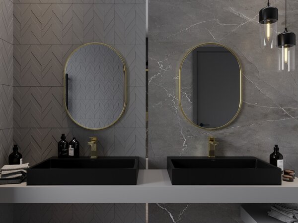 Mexen Loft specchio da bagno ovale 70 x 50 cm, cornice dorata - 9851-070-050-000-50