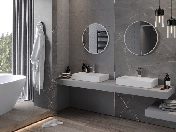 Mexen Loft specchio da bagno rotondo 60 cm, cornice bianca - 9850-060-060-000-20