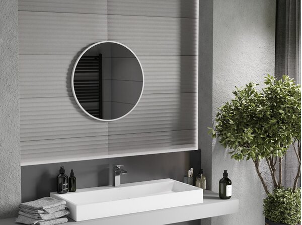Mexen Loft specchio da bagno rotondo 60 cm, cornice bianca - 9850-060-060-000-20