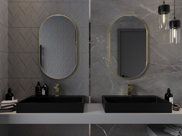 Mexen Loft specchio da bagno ovale 85 x 50 cm, cornice dorata - 9851-085-050-000-50