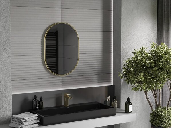 Mexen Loft specchio da bagno ovale 70 x 50 cm, cornice dorata - 9851-070-050-000-50