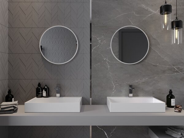Mexen Loft specchio da bagno rotondo 50 cm, cornice bianca - 9850-050-050-000-20