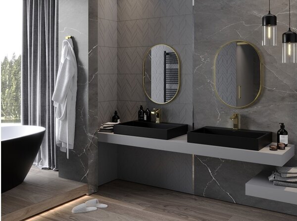Mexen Loft specchio da bagno ovale 70 x 50 cm, cornice dorata - 9851-070-050-000-50