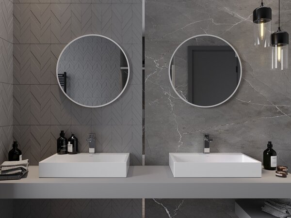 Mexen Loft specchio da bagno rotondo 60 cm, cornice bianca - 9850-060-060-000-20