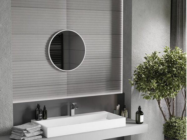 Mexen Loft specchio da bagno rotondo 50 cm, cornice bianca - 9850-050-050-000-20