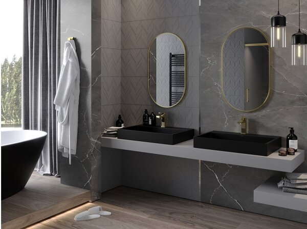 Mexen Loft specchio da bagno ovale 85 x 50 cm, cornice dorata - 9851-085-050-000-50