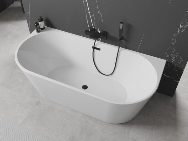 Mexen Oval vasca da bagno autoportante adiacente alla parete 180 x 80 cm, bianca, tracimazione nera - 52671808000-70