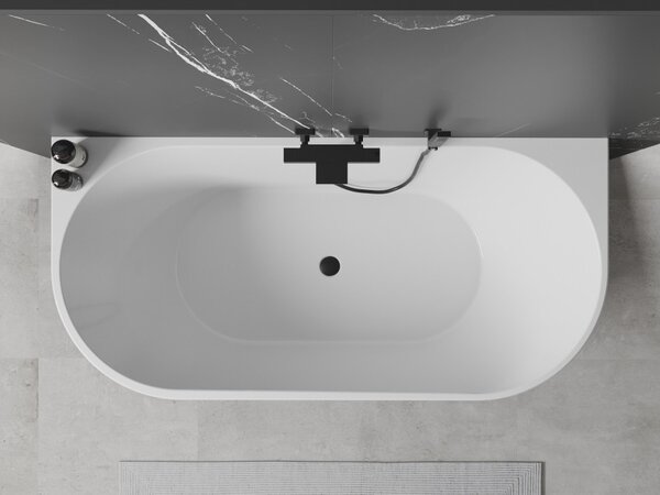 Mexen Oval vasca da bagno autoportante adiacente alla parete 180 x 80 cm, bianca, tracimazione nera - 52671808000-70