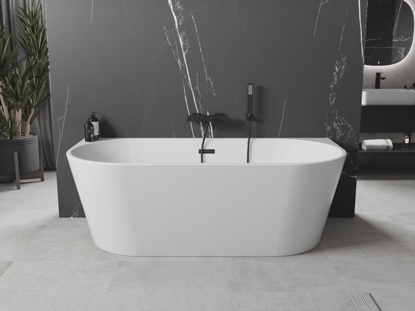 Mexen Oval vasca da bagno autoportante adiacente alla parete 180 x 80 cm, bianca, tracimazione nera - 52671808000-70