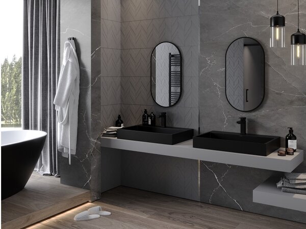 Mexen Loft specchio da bagno ovale 75 x 40 cm, cornice nera - 9851-075-040-000-70