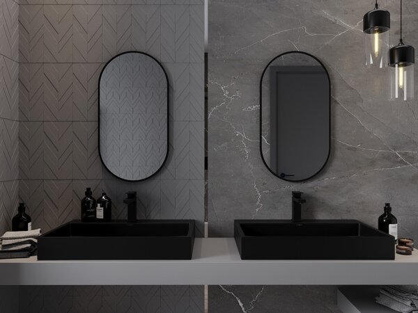 Mexen Loft specchio da bagno ovale 75 x 40 cm, cornice nera - 9851-075-040-000-70