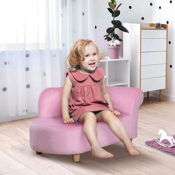 HOMCOM Divano per Bambini Imbottito con Rivestimento Morbido e Piedini in Legno, 80x40x49cm, Rosa|Aosom