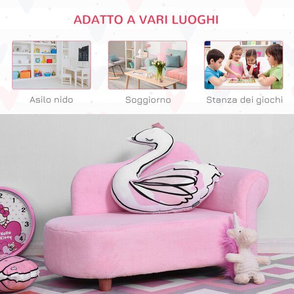 HOMCOM Divano per Bambini Imbottito con Rivestimento Morbido e Piedini in Legno, 80x40x49cm, Rosa|Aosom