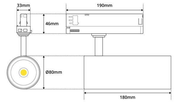 Faro LED 40W Dimmerabile 0-10V per Binario Trifase, 38/60°, Nero, CCT Colore Bianco Variabile CCT