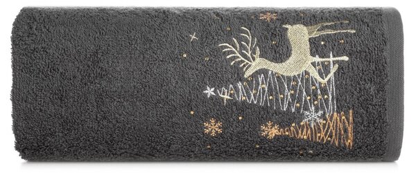 Asciugamano natalizio in cotone grigio con cervo Larghezza: 70 cm | Lunghezza: 140 cm