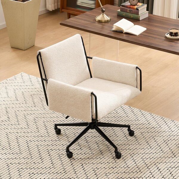 Sedia da ufficio, colore beige, tessuto bouclé, seduta di 53 cm, regolabile in altezza, portata massima di 150 kg