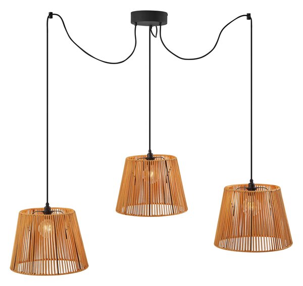 Lampada a sospensione da esterno nera con paralumi in corda arancione 3 luci IP44 - Cava Jayla