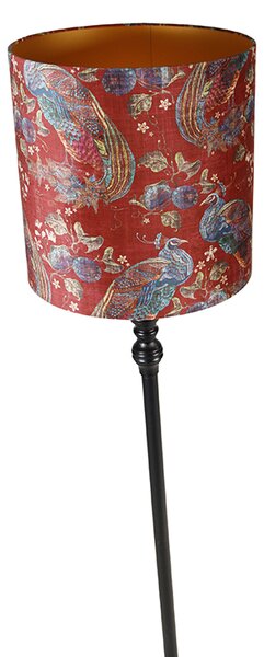 Lampada da terra nera con paralume pavone rosso 40 cm - Classico