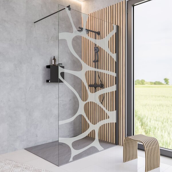 Schulte Walk In shower screen Alexa Style 2.0, vetro di sicurezza temperato da 6 mm, tipo di vetro: Wave 2 decor, colore profilo: nero opaco, dimensioni: 90 x 200 cm