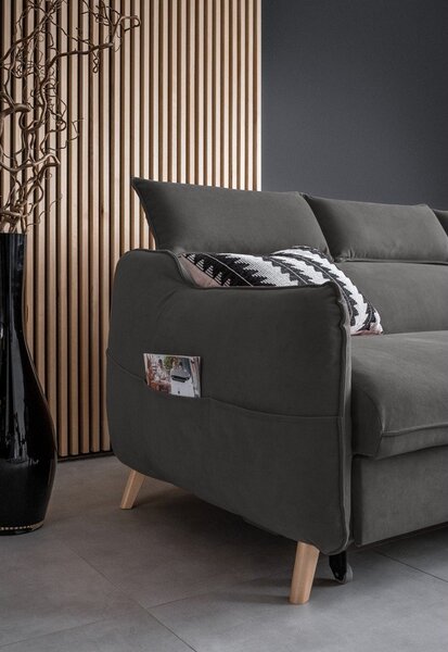 Divano letto angolare in velluto grigio scuro (angolo destro) Sweet Harmony - Miuform