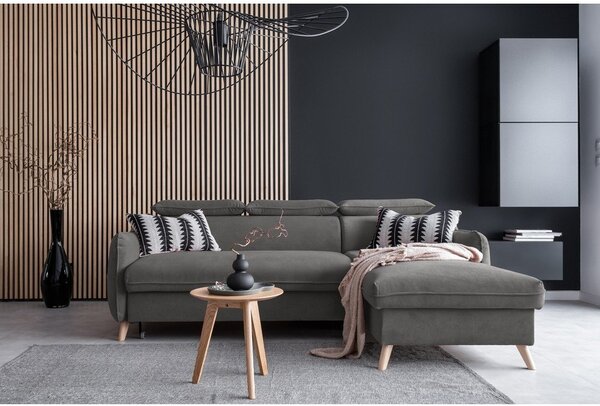 Divano letto angolare in velluto grigio scuro (angolo destro) Sweet Harmony - Miuform