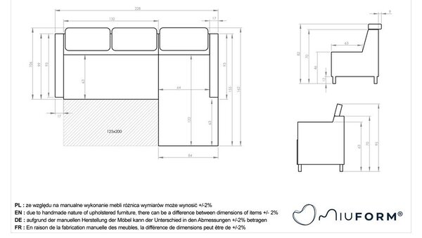 Divano letto angolare in velluto grigio scuro (angolo destro) Sweet Harmony - Miuform