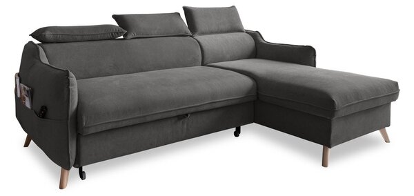 Divano letto angolare in velluto grigio scuro (angolo destro) Sweet Harmony - Miuform