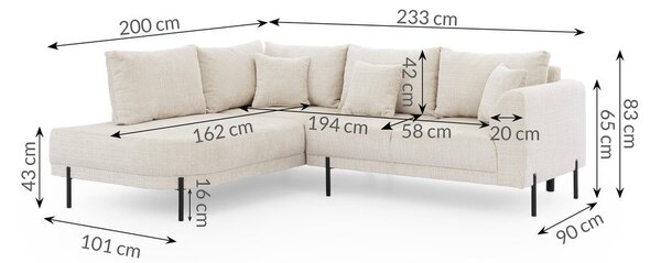Divano angolare beige (con penisola a sinistra/a L) con rivestimento in ciniglia Mauris – Ropez