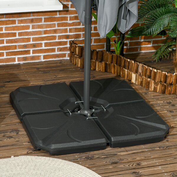 Outsunny Base per Ombrellone in HDPE da 4 Pezzi, Riempibili con Acqua e Sabbia max 18kg, 103x103x8.3 cm, Nero|Aosom