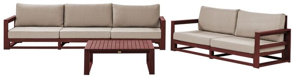 Set da giardino 5 posti in legno di acacia rosso mogano con cuscini tortora con tavolino moderno elegante Beliani