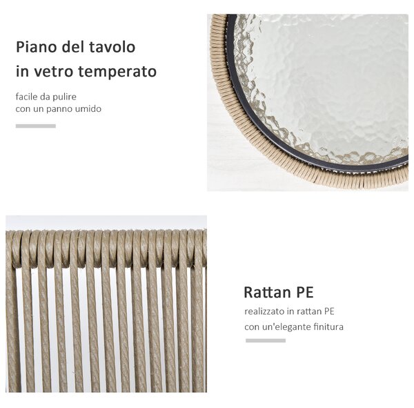 Outsunny Set con Tavolino e Sedie da Giardino da 3 Pezzi, Sedie in Rattan per Esterni, Cachi e Grigio|Aosom