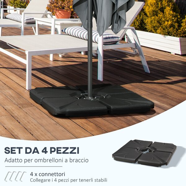Outsunny Base per Ombrellone in HDPE da 4 Pezzi, Riempibili con Acqua e Sabbia max 18kg, 103x103x8.3 cm, Nero|Aosom