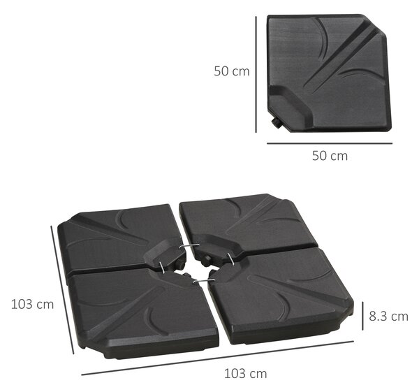 Outsunny Base per Ombrellone in HDPE da 4 Pezzi, Riempibili con Acqua e Sabbia max 18kg, 103x103x8.3 cm, Nero|Aosom