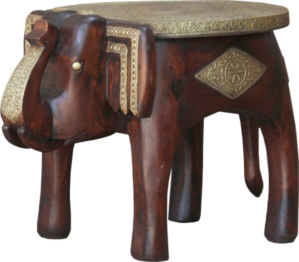 Sgabello vintage, panchina a forma di elefante - Marrone, legno, ottone, 35*46*34 cm, tavolini da caffè e tavolini bassi