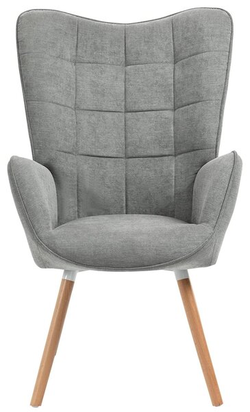 Sedia da ufficio grigia, imbottita, con braccioli e gambe in legno, dimensioni 66x71x106 cm