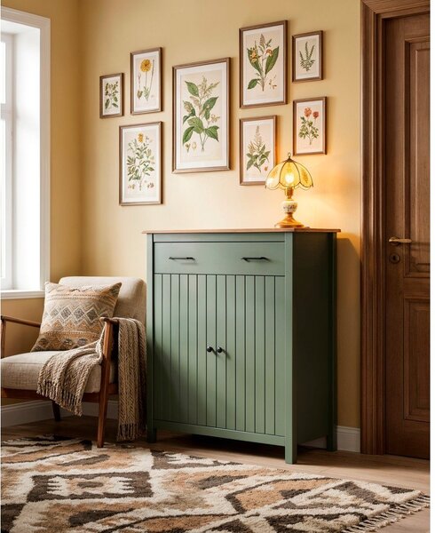 Cassettiera alta in legno di pino di colore verde-naturale 90x110 cm Miranda - Marckeric