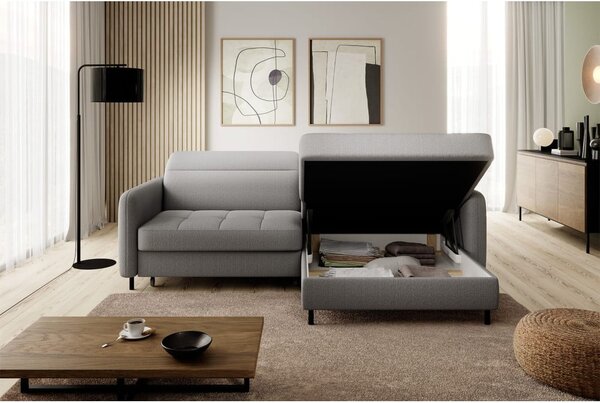 Divano angolare grigio allungabile/con contenitore (con penisola a destra/con chaise lounge) e rivestimento in velluto Gomsi – ELTAP