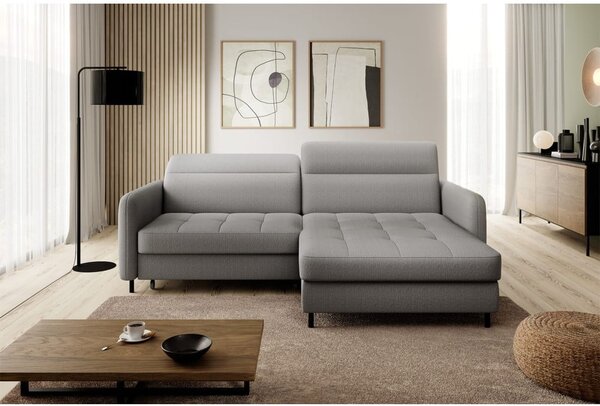 Divano angolare grigio allungabile/con contenitore (con penisola a destra/con chaise lounge) e rivestimento in velluto Gomsi – ELTAP