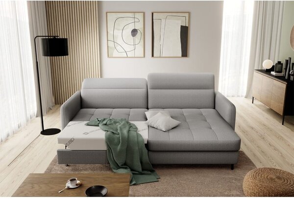 Divano angolare grigio allungabile/con contenitore (con penisola a destra/con chaise lounge) e rivestimento in velluto Gomsi – ELTAP