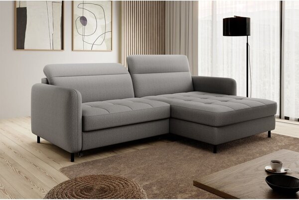 Divano angolare grigio allungabile/con contenitore (con penisola a destra/con chaise lounge) e rivestimento in velluto Gomsi – ELTAP