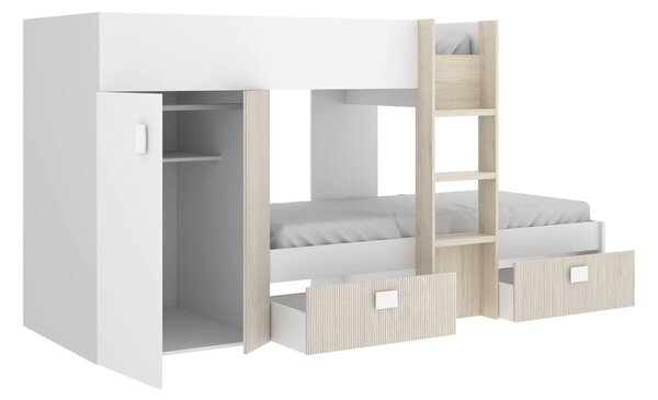 Composizione camera da letto Araba, 271x111h150 cm, Bianco e Rovere