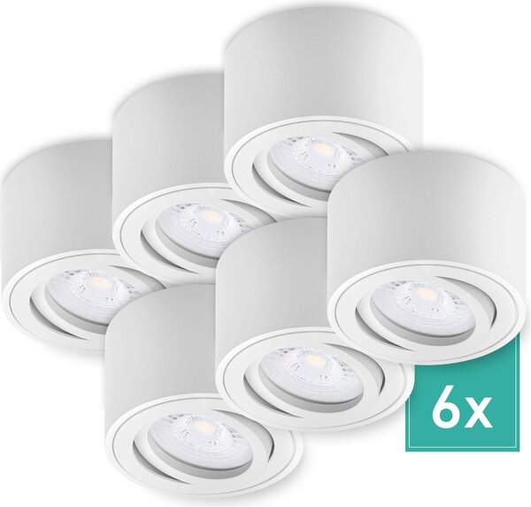 Set di 6 faretti da superficie Oktaplex in alluminio piatto e orientabile incl. modulo LED 2700K bianco caldo - faretto da superficie bianco
